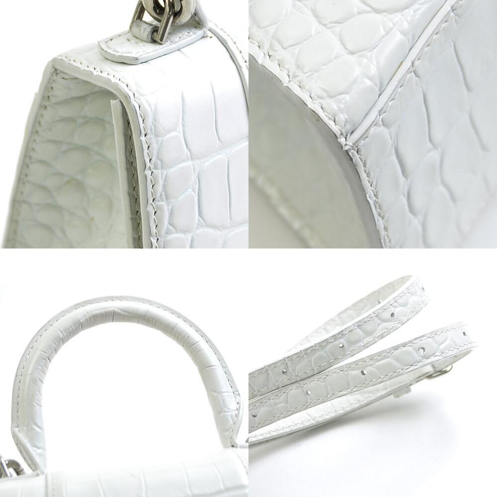 Balenciaga Hourglass XS Crossbody Bag Crocodile Leather White Silver - Picture 3 of 5